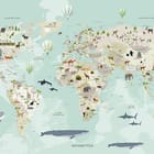 Miniatura fototapety Mapa świata z fauną dla dzieci