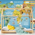 Miniatura fototapety Ilustracyjna mapa świata dla dzieci we wnętrzu pokoju dziecka