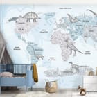 Miniatura fototapety Mapa świata z dinozaurami we wnętrzu pokoju dziecka