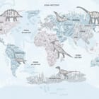 Miniatura fototapety Mapa świata z dinozaurami