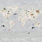 Miniatura fototapety Mapa świata z fauną i florą