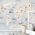 Miniatura fototapety Mapa świata dla dzieci z kontynentami we wnętrzu pokoju dziecka