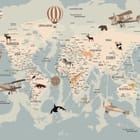 Miniatura fototapety Mapa świata z ilustracjami zwierząt