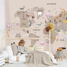 Miniatura fototapety Mapa świata dla dzieci z ikonami we wnętrzu pokoju dziecka