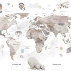 Miniatura fototapety Mapa świata z balonami i zwierzętami