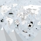 Miniatura fototapety Mapa świata z kosmicznymi zwierzętami