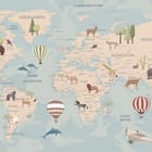 Miniatura fototapety Mapa świata z ilustracjami zwierząt