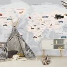 Miniatura fototapety Mapa świata z pojazdami we wnętrzu pokoju dziecka