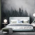 Miniatura fototapety Mglisty las iglasty we wnętrzu sypialni