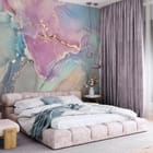 Miniatura fototapety Kolorowe Plamy w Fiolecie i Niebieskim we wnętrzu sypialni