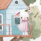 Miniatura fototapety Zwierzęta w domkach na drzewach fragment #2