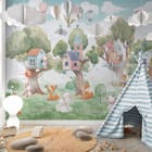 Miniatura fototapety Zwierzęta w domkach na drzewach we wnętrzu pokoju dziecka