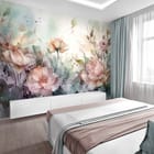 Miniatura fototapety Akwarelowe róże w pastelowych odcieniach we wnętrzu sypialni