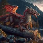 Miniatura fototapety Czerwony smok na tle gór