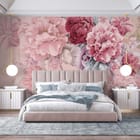 Miniatura fototapety Bukiet Różowych i Czerwonych Kwiatów we wnętrzu sypialni