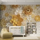 Miniatura fototapety Kwiaty z papieru w żółci we wnętrzu pokoju dziecka