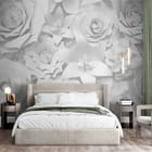 Miniatura fototapety Białe Papierowe Kwiaty 3D we wnętrzu sypialni