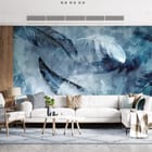 Miniatura fototapety Niebieskie pióra na tle we wnętrzu salonu