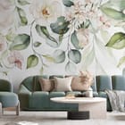 Miniatura fototapety Róże i liście na gałęziach we wnętrzu salonu