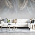 Miniatura fototapety Liście palmowe na szarym tle we wnętrzu salonu