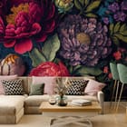 Miniatura fototapety Egzotyczne kwiaty na ciemnym tle we wnętrzu kuchni