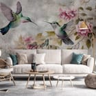 Miniatura fototapety Kolibry i Kwiaty w Delikatnym Ujęciu we wnętrzu salonu