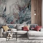 Miniatura fototapety Egzotyczne kwiaty i liście we wnętrzu salonu