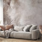 Miniatura fototapety Liście palmowe na tle ściany we wnętrzu salonu