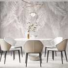 Miniatura fototapety Białe liście palmowe na jasnym tle we wnętrzu kuchni