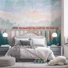 Miniatura fototapety Pociąg na moście wśród gór we wnętrzu pokoju dziecka