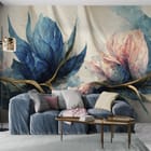 Miniatura fototapety Egzotyczne kwiaty w odcieniach błękitu we wnętrzu salonu