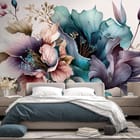 Miniatura fototapety Egzotyczne kwiaty w odcieniach fioletu we wnętrzu sypialni