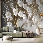 Miniatura fototapety Dekoracyjne drzewo z kwiatami 3D we wnętrzu salonu