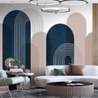 Miniatura fototapety Geometryczne łuki i linie na beżowym tle we wnętrzu salonu