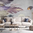 Miniatura fototapety Kolorowe pióra na szarym tle we wnętrzu salonu