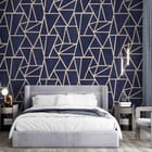 Miniatura fototapety Geometryczny wzór z trójkątów we wnętrzu sypialni