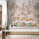 Miniatura fototapety Sarny i kwiaty w leśnym otoczeniu we wnętrzu pokoju dziecka