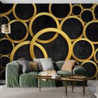 Miniatura fototapety Złote Okręgi na Ciemnym Tle we wnętrzu salonu