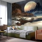 Miniatura fototapety Księżyc nad górskim krajobrazem we wnętrzu pokoju nastolatka