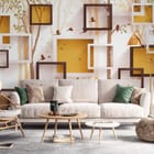 Miniatura fototapety Abstrakcyjne ramki wśród drzew we wnętrzu salonu