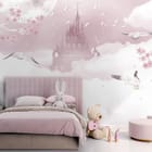 Miniatura fototapety Zamek w Chmurach z Kwiatami we wnętrzu pokoju dziecka