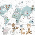 Miniatura fototapety Mapa świata dla dzieci z postaciami