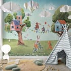Miniatura fototapety Domki na drzewach i zwierzęta we wnętrzu pokoju dziecka