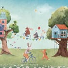 Miniatura fototapety Domki na drzewach i zwierzęta