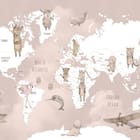 Miniatura fototapety Mapa świata z ilustracjami zwierząt