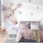 Miniatura fototapety Jednorożec w pastelowych chmurach we wnętrzu pokoju dziecka