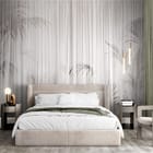 Miniatura fototapety Cienie liści na jasnej zasłonie we wnętrzu sypialni