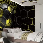 Miniatura fototapety Piłka nożna w siatce bramki we wnętrzu pokoju nastolatka