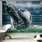 Miniatura fototapety But piłkarski w akcji na trawie we wnętrzu pokoju nastolatka