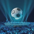 Miniatura fototapety Piłka nożna nad stadionem nocą